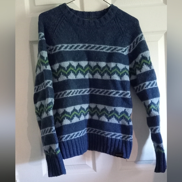 ∆Abercrombie & Fitch Vintage Tahoe Blue Ski Triple Zigzag Lambwool Sweater SZ XL - Picture 3 of 7
